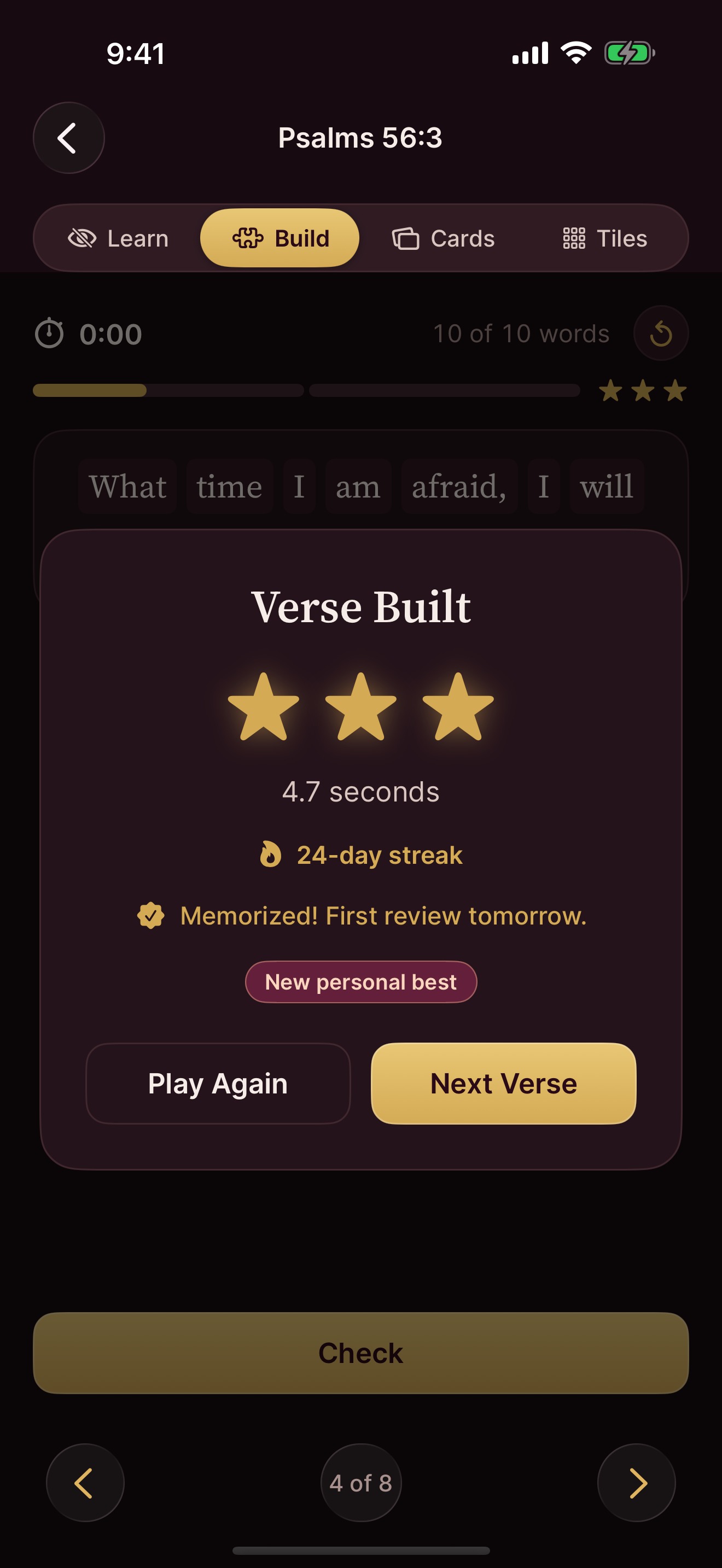 Bible Memory Game: a verse built for three stars