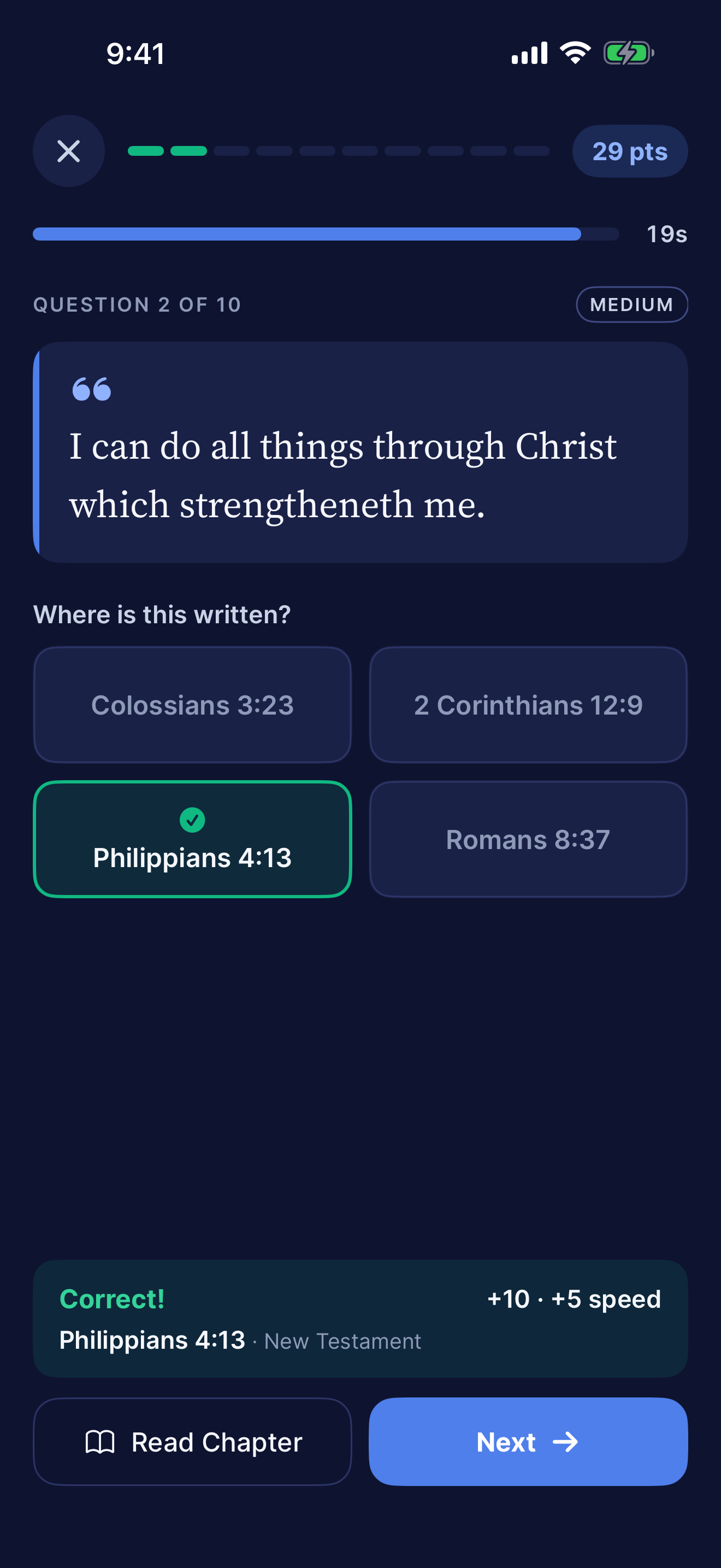 Bible Reference Game: a correct answer