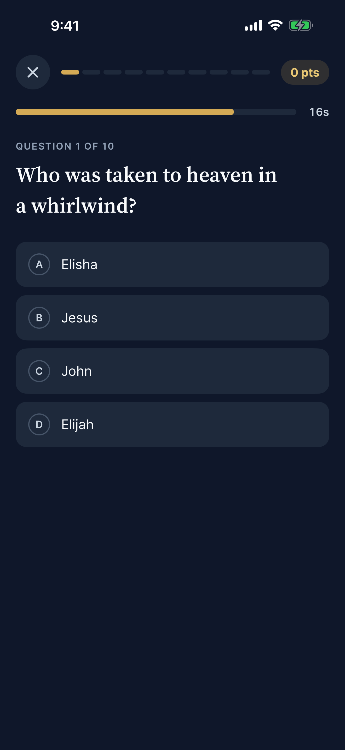 Bible Trivia Game: a multiple-choice question